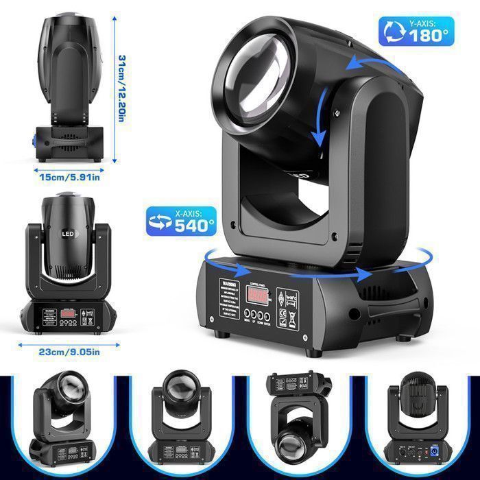 UKing 230W Stage Light - DMX512 LED Moving Head Beam GOBO 18 Prism - DJ Lighting Effects - Pack of 4 with Flight Case