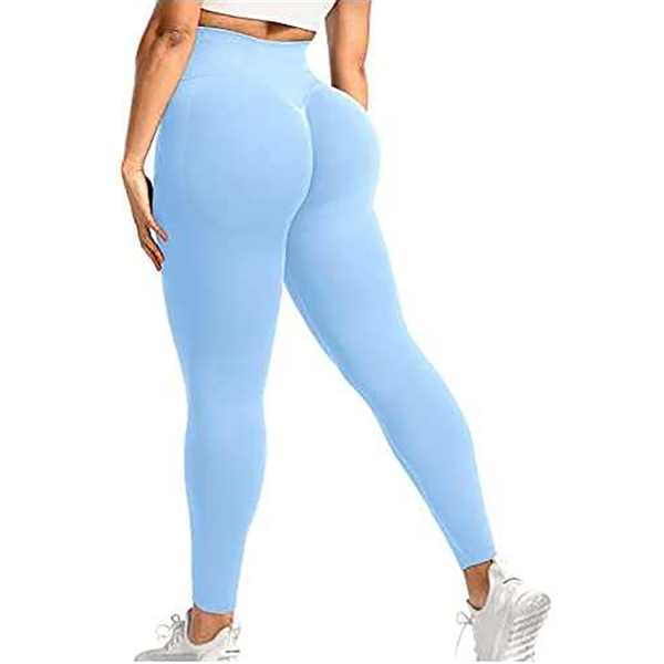 Leggings de sport push-up pour femme, effet push-up, sans coutures, taille haute, bleu ciel, taille M : Sports et Loisirs