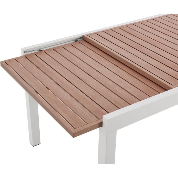 Mesa de jardín extensible CALVI - Rectangular - Tablero de aluminio con efecto madera - Capacidad para 6 personas