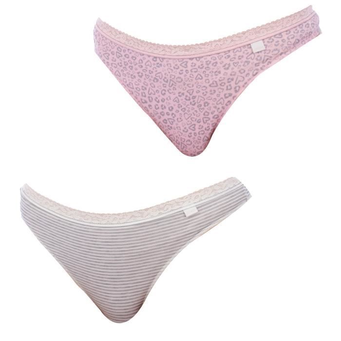 Tongs en coton - Femme - Lot de 2 - Rose grise - Confort et respirabilité - Dentelle élastique