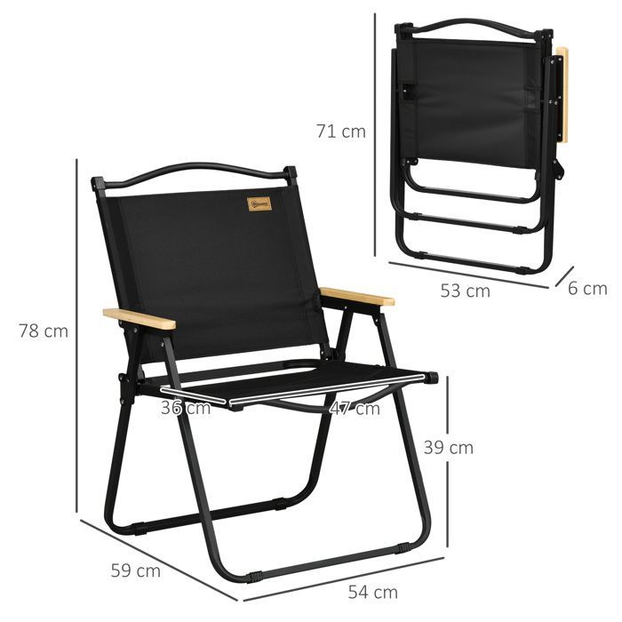 Outsunny - Chaise de camping - Tissu Oxford - 54x59x78cm - Noir