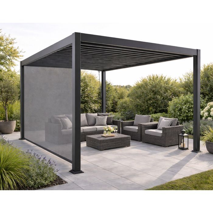 Cerezo - pérgola bioclimática + toldo 4m - aluminio - 4x3m - Gris antracita