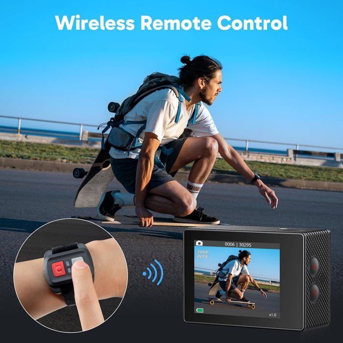 AKASO EK7000 Caméra Sport 4K 30fps 20MP WiFi avec Carte Mémoire microSDXC 128Go, Action Camera 4k Étanche jusqu'à 30M Noir