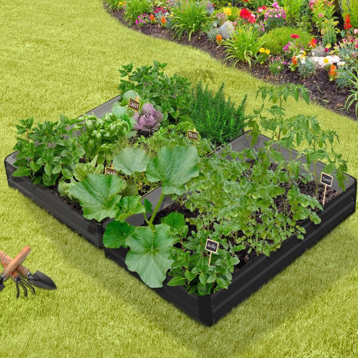 IDMARKET Set of 2 metal raised garden beds, rectangular frame, 80x115 cm, anthracite grey