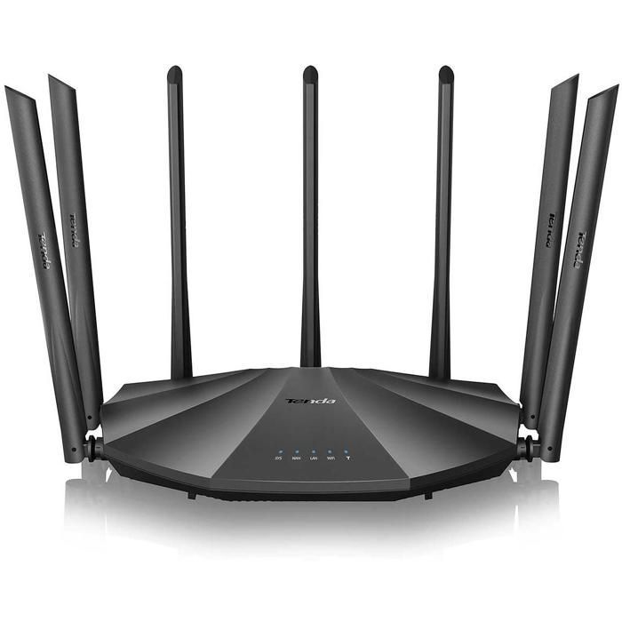 Router WiFi dual-band TENDA AC2100, porte Gigabit, configurazione semplice, USB 2.0, MU-MIMO, IPv6, 7 antenne da 6 dBi, fibra ottica.