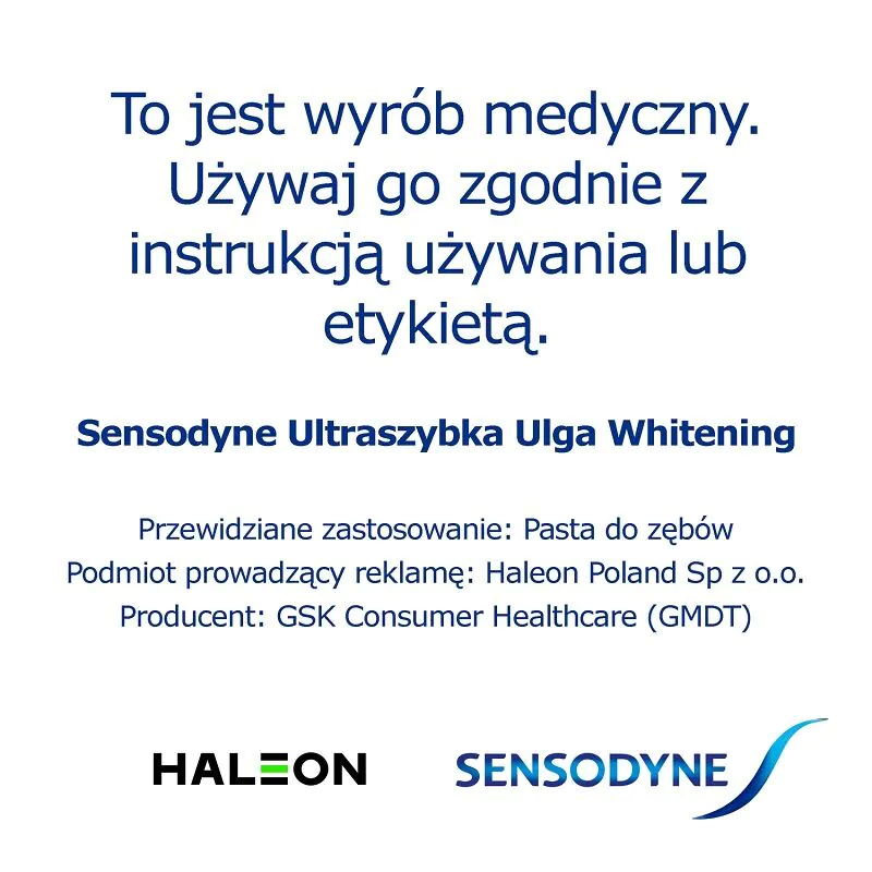 Sensodyne Pasta Ultraszybka Ulga Whitening Gsk