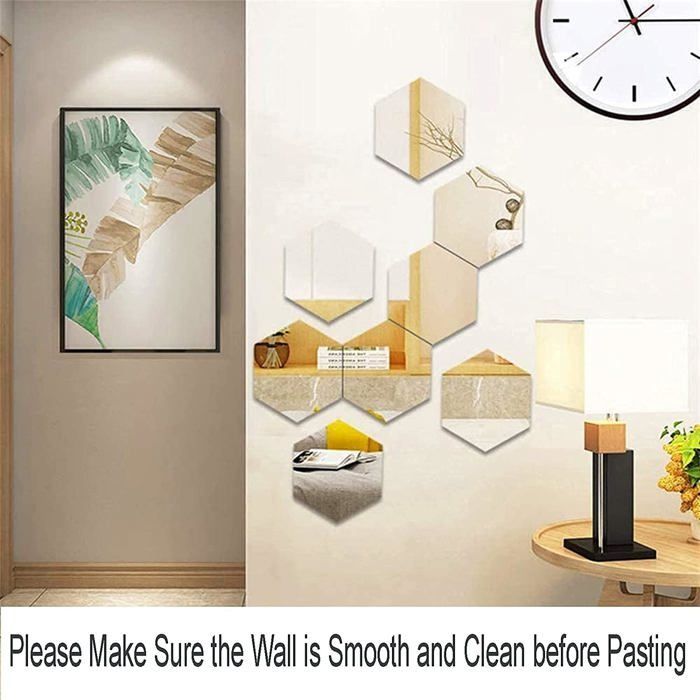 Espejos de pared autoadhesivos, 12 pegatinas de espejo acrílico, pegatinas hexagonales removibles para decoración de fondo de TV.