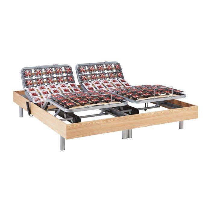 Base de cama eléctrica de relajación con elementos decorativos, 2 x 48 listones - 2 x 70 x 190 cm - Roble natural - NAFURI by YSMÉE