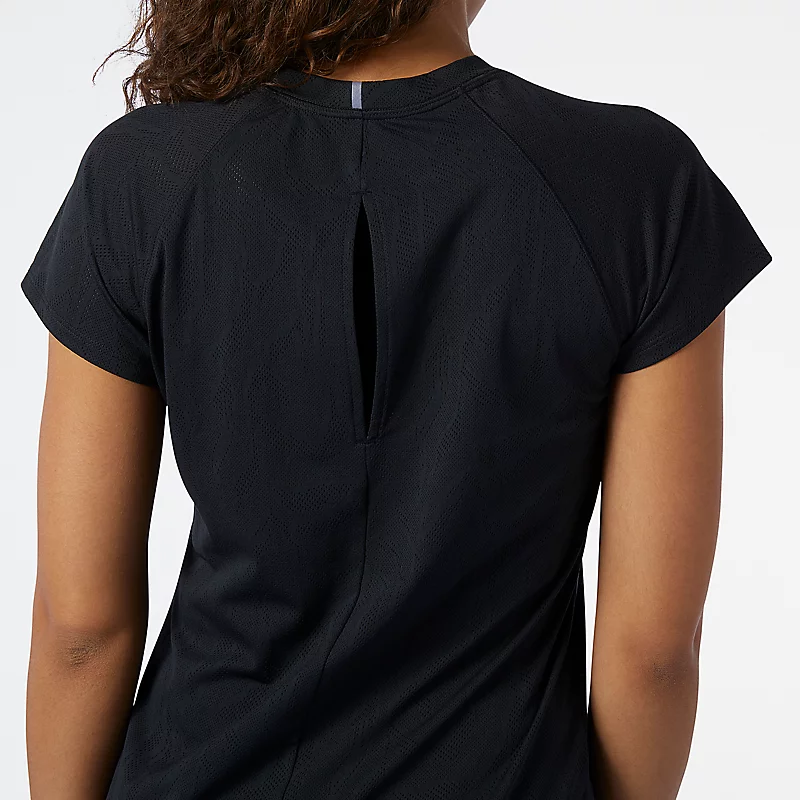 Q Speed Fuel Jacquard Damen-T-Shirt mit kurzen Ärmeln – SCHWARZ