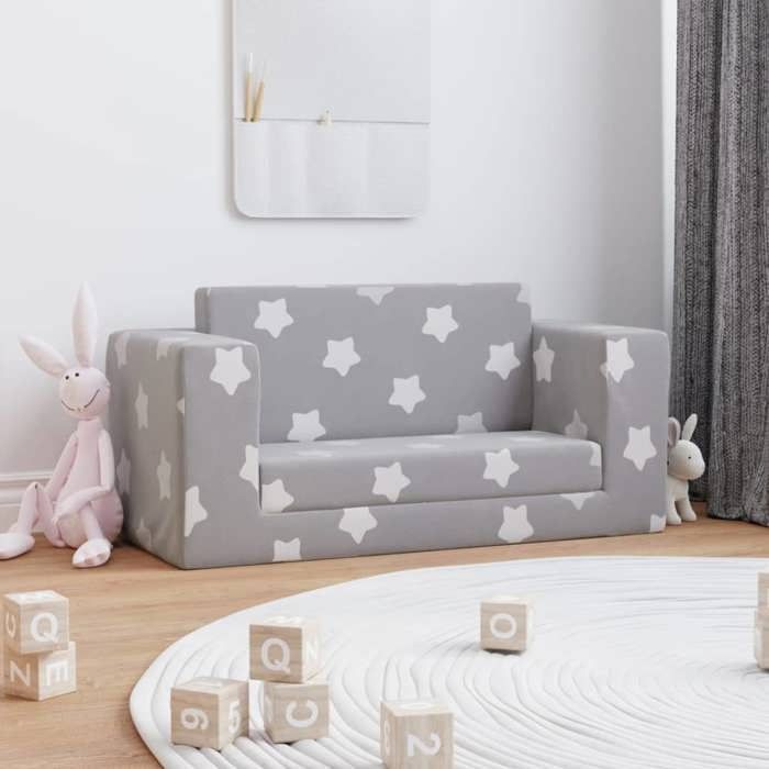 vidaXL Sofá cama infantil de 2 plazas, diván con respaldo y reposabrazos, cama de invitados para niños pequeños, sala de estar, gris claro 357034