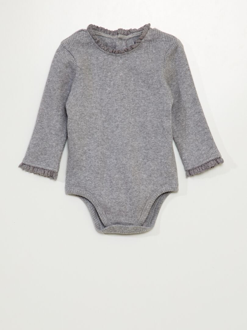 Geribbelde gebreide bodysuit - GRIJS