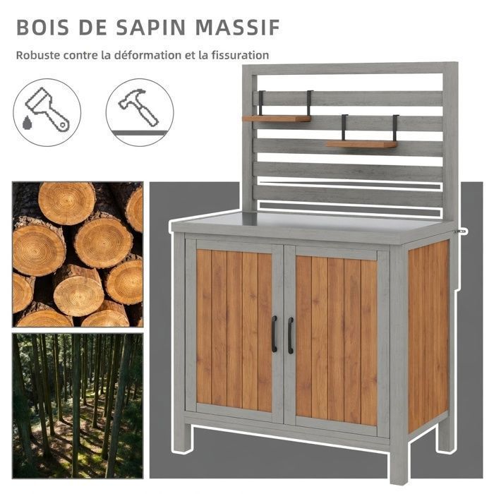 Meuble Rangement Jardin Outdoor Noir - Armoire Météo avec Plan Travail Inox, Grande Tiroir, Étagères Réglables, Anti-Basculement