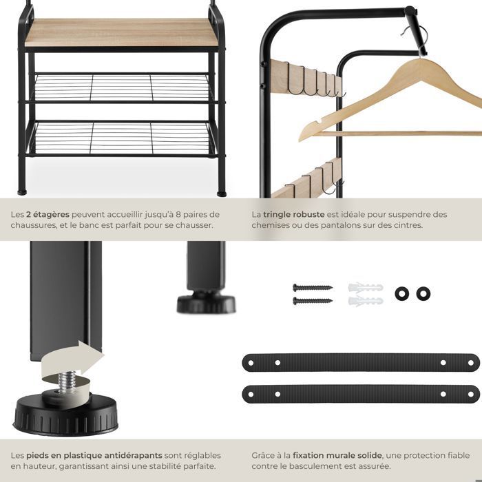 Wardrobe - TECTAKE - WICHITA wardrobe in powder-coated steel and wood, 73.5 x 36 x 184 cm - Light wood/Sonoma oak