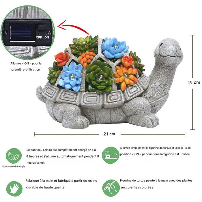 Estatua de tortuga de resina para jardín exterior - con plantas suculentas, funciona con energía solar - Estatua de jardín para exteriores, decoración de jardín, idea de regalo para mamá