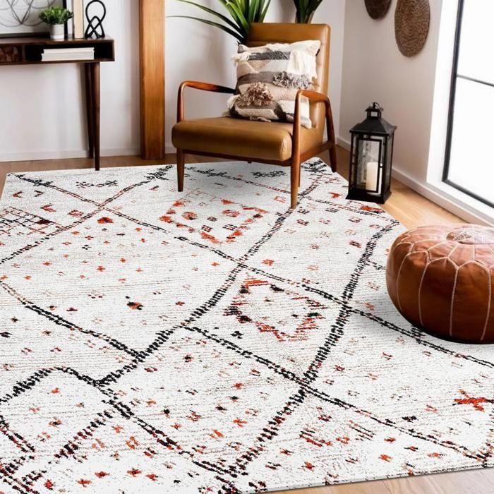 Tapis berbère 200x290 tissé motifs tribaux LYN8 MORA crème