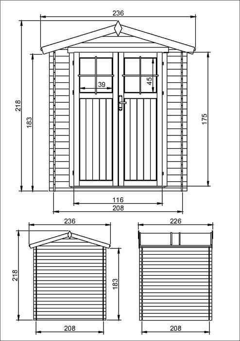 Abri de jardin en bois AVEC SOL TRAITÉ - I236xL226xH218 cm/ 4,33 m2 - TIMBELA M369F+M369G