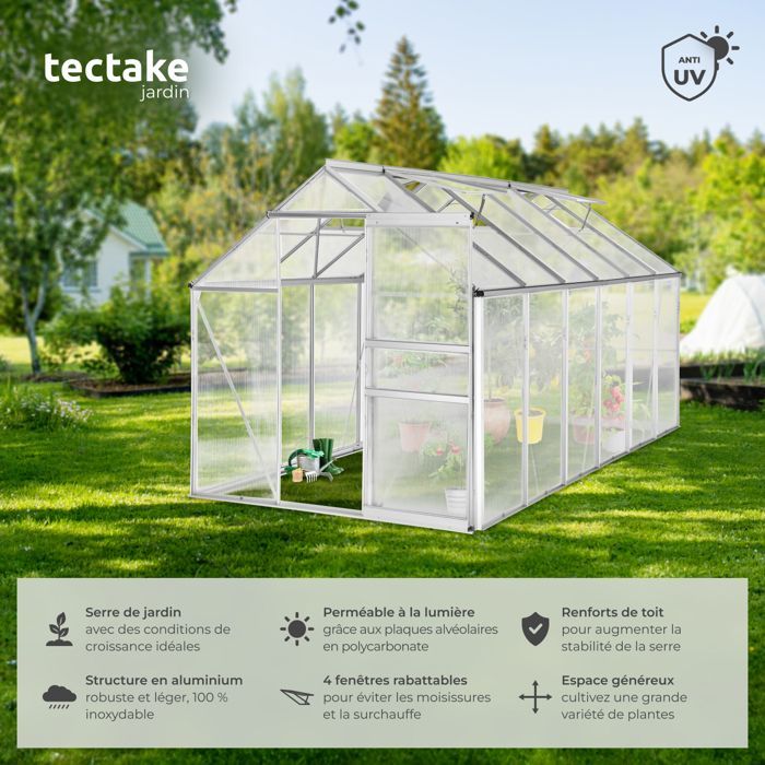 Serre de jardin - TECTAKE - Serre d'extérieur en polycarbonate surface 11,13 m³ porte coulissante 185 x 375 x 195 cm sans fondation