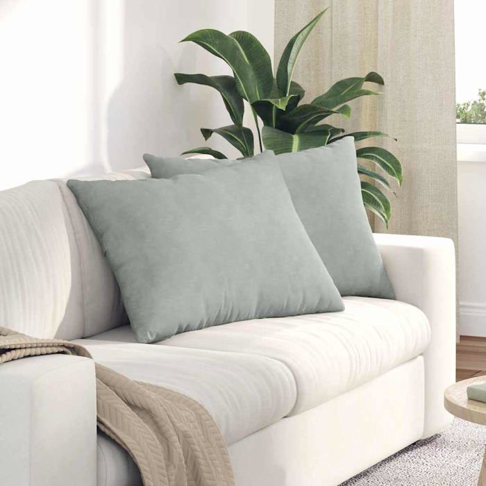 Coussins de canapé en velours - vidaXL - Gris clair - 70x50 cm - Housses amovibles - Rembourrage polyester