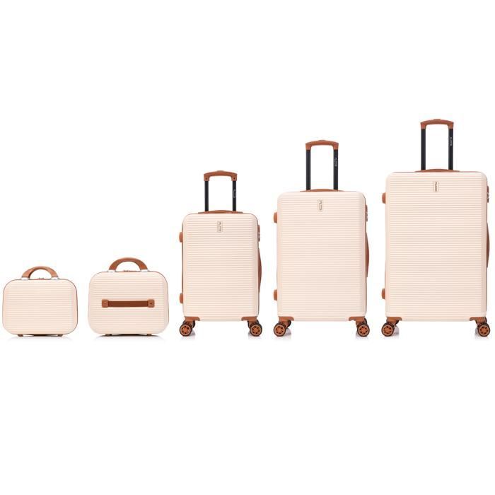 CELIMS FRANCE - Set di valigie da 5 pezzi | Valigia da cabina + Valigia media + Valigia grande + 2 beauty case | ABS | Crema
