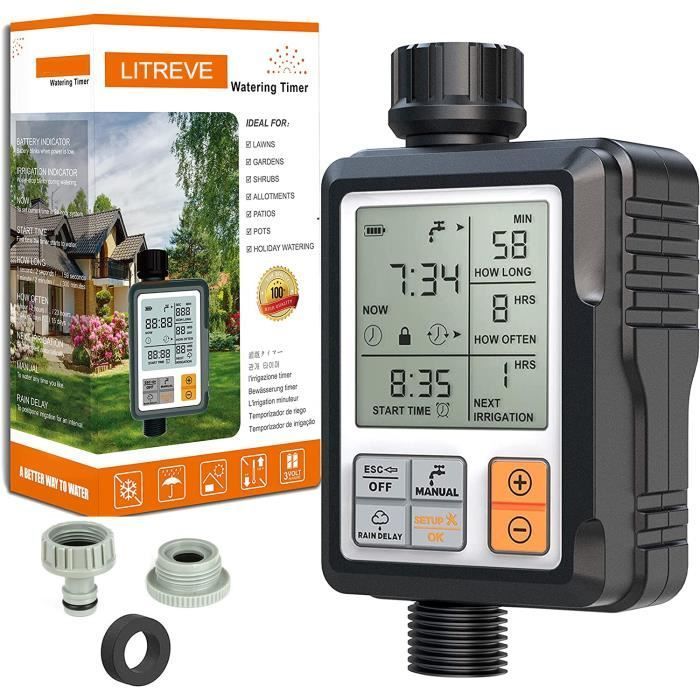 Timer automatico per l'irrigazione - LITREVE - Timer per l'irrigazione da giardino - Impermeabile IP65 con blocco