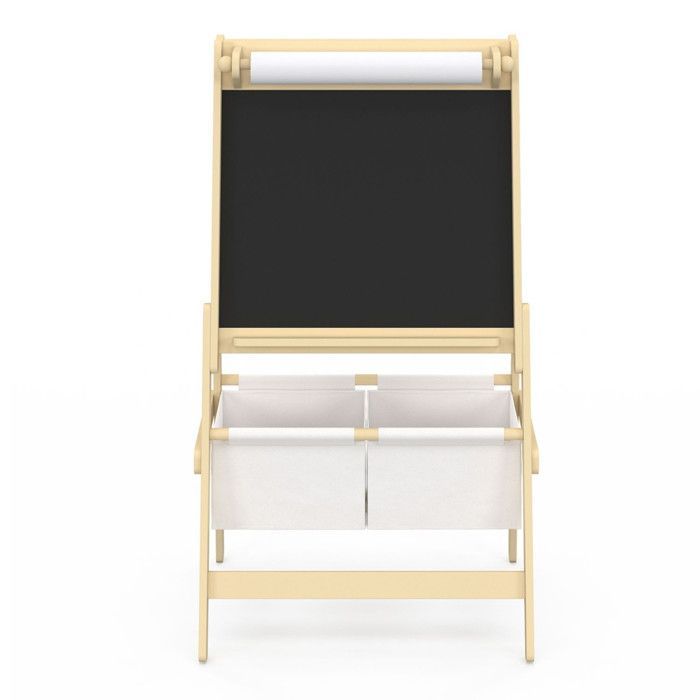 IDMARKET Tableau enfant 3 en 1 chevalet double face avec rouleau de papier et 2 paniers de rangement