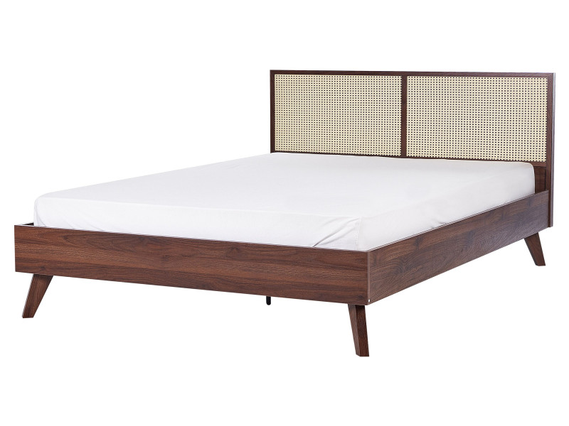 Łóżko Rattan MONPAZIER 160 x 200 cm Ciemnobrązowy