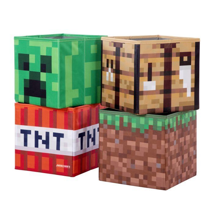 2-in-1 Storage Bench - ROBA - Minecraft - with 2 Cushions and 4 Storage Bins - Grey