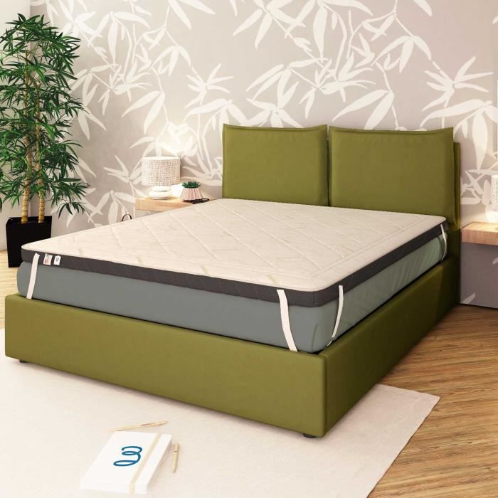 Surmatelas Bambou 90x190 cm - Mémoire de forme - Épaisseur 6 cm - Qualité optimal