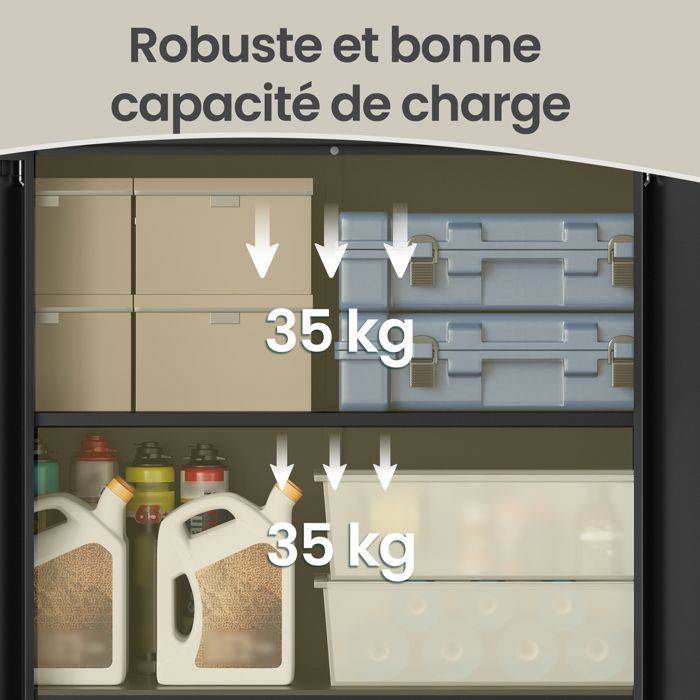 Armoire de Bureau en Acier à 2 Portes, Verrouillable, Étagères Réglables, Meuble de Rangement pour Bureau, 80 x 40 x 140 cm, Noir