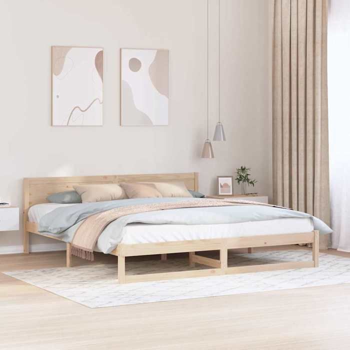 Cama doble CHIC para adultos - Estructura de cama de 200 x 200 cm, color marrón, madera maciza de pino #Sara47169