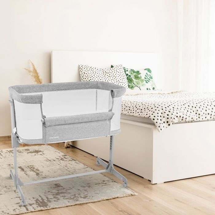 Lit bébé Cododo 3 en 1- Lit Parapluie Pliable Luna- Moby-System- Jusqu'à 9 kg, 7 Niveaux Réglables, 4 Roulettes Mur Latéral
