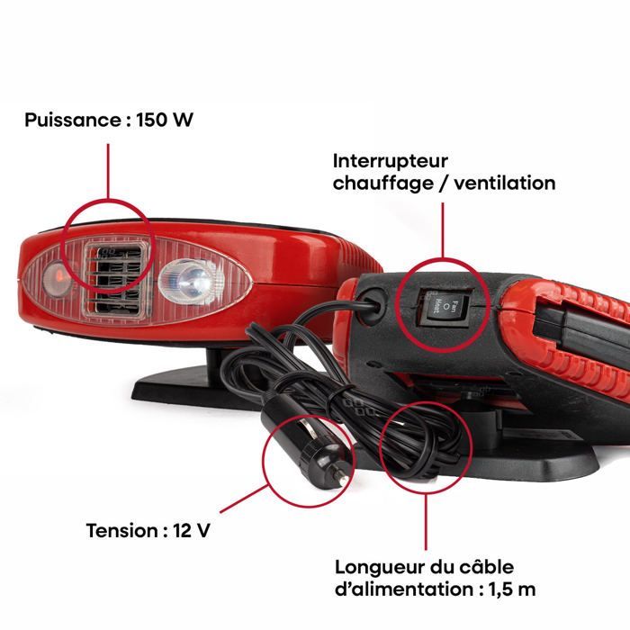 DEFROST/FAN HEATER WITH HANDLE AND LIGHT 12V AMIO
