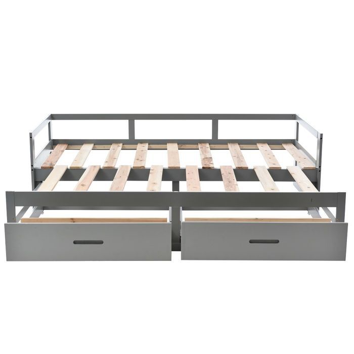 Lit adulte Canapé-lit convertible 90/180x200 cm avec tiroirs et sommiers à lattes gris