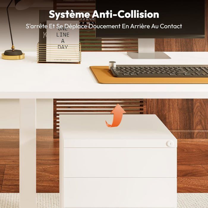 SANODESK 140x60cm Bureau Assis Debout Électrique, avec Système Anti-Collision et Fonctions Mémoires, Crochet/Porte-gobelet, Blanc