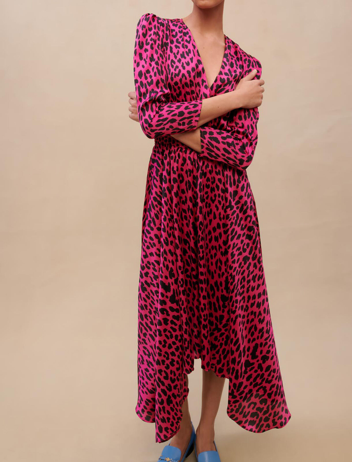 Asymmetrische jurk met luipaardprint - Fuchsia Leopard
