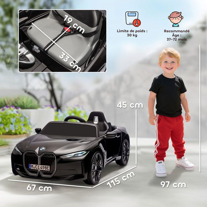 Children's Electric Ride-On Car - HOMCOM - Licensed BMW I4 12V - Remote Control MP3 Music Belt and Lights - 115x67x45 cm - Black
