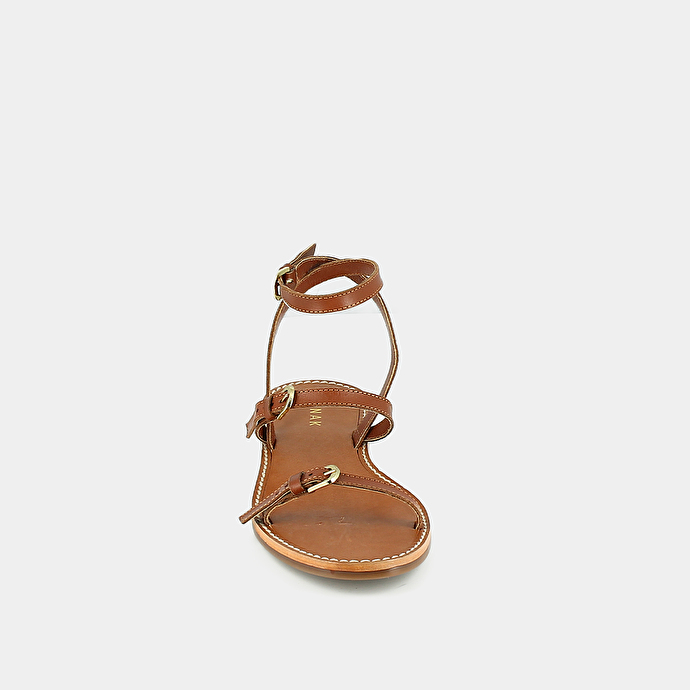 Sandales à brides  en cuir cognac