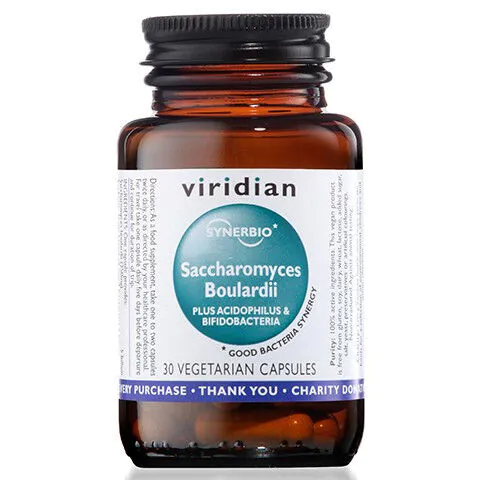 Viridian Synerbio Saccharomyces Boulardii, Suplement diety zawierający żywe kultury bakterii, Kapsułki