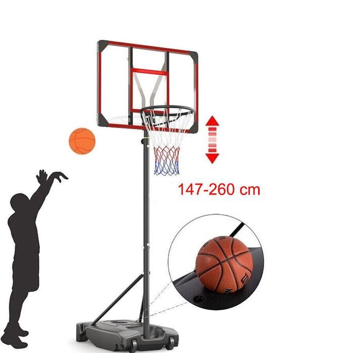Aro de baloncesto NECHE - Ajustable de 147 a 260 cm - Con ruedas - Se puede rellenar con agua o arena - Unisex