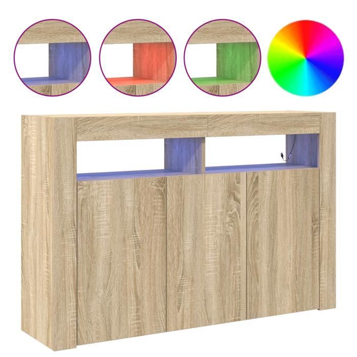 Storage unit - Sonoma oak - 116 x 30 x 75 cm - 8 compartments - Multicoloured LED lighting