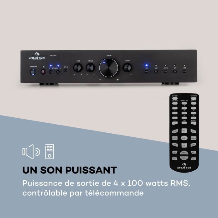 HiFi-forstærker - AUNA - AV2-CD608BT - 4 kanaler - Bluetooth - USB MP3 - 4 x 100 W RMS