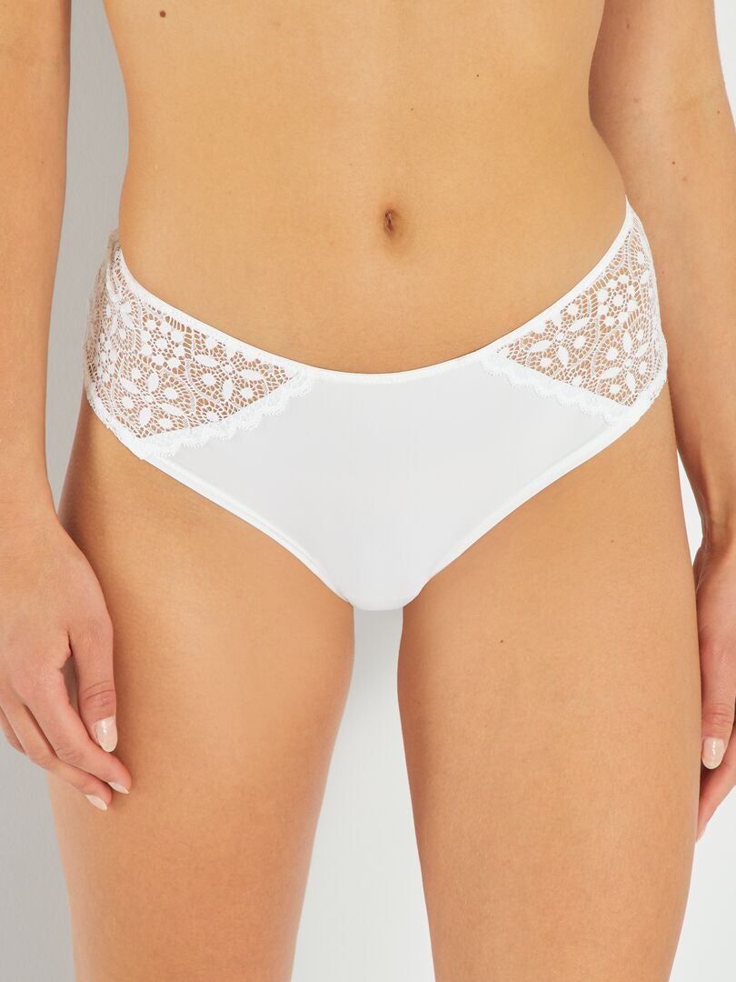 Calças culote de microfibra e renda - Brancas