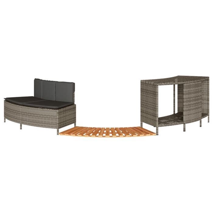 vidaXL Cadre de bain à remous gris résine tressée bois massif d'acacia, enceinte de bain à remous, enceinte de spa, enceinte 365613