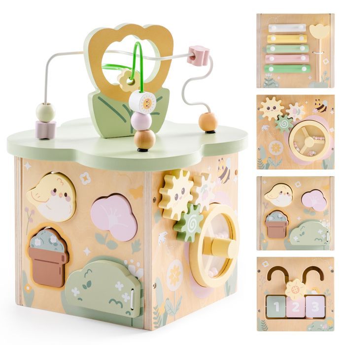 Abaco educativo per bambini - ROBOTIME ROBUD Cubo attività in legno - Tema cespuglio di fiori
