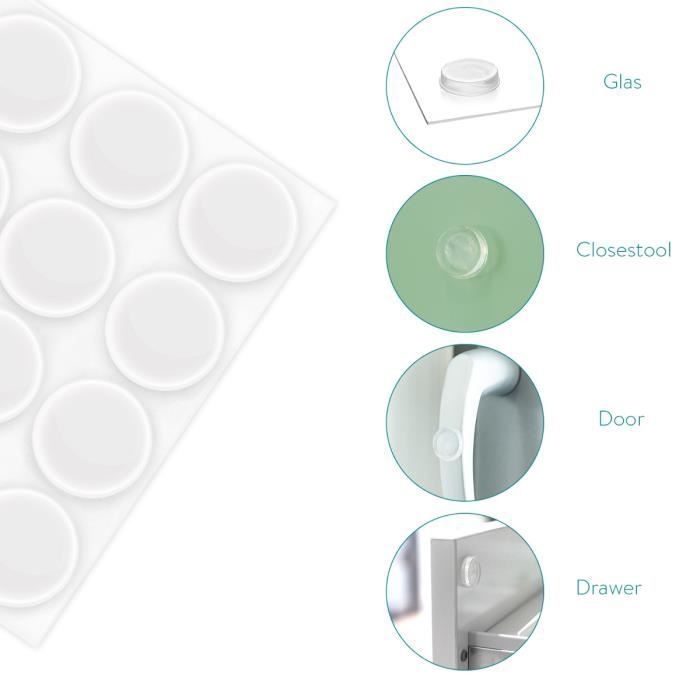 Navaris 24x tampon élastique en silicone - Autoadhésif en silicone pour les murs, armoires et le verre Ø 22mm - Kit de 24 butoirs ar