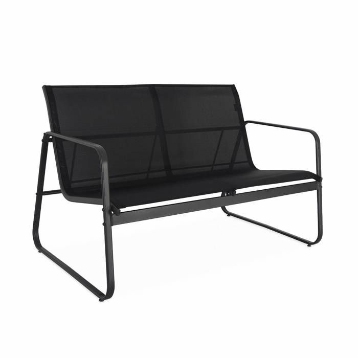 Salon de jardin en métal  et textilène pour 4 personnes. gris foncé et noir. design