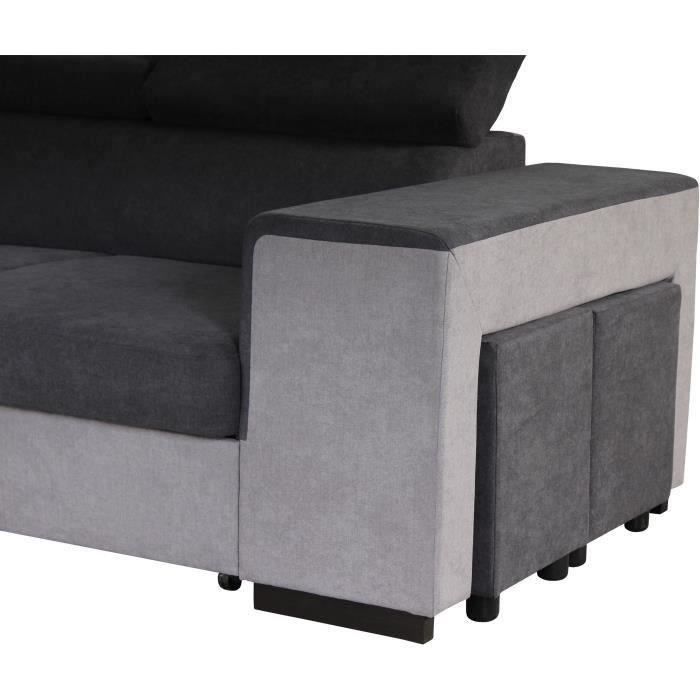 Canapé d'angle gauche convertible + coffre 5 places - Tissu gris - L 271 x P 220 x H 77 cm - ARMSTRONG - Fabriqué en Ukraine