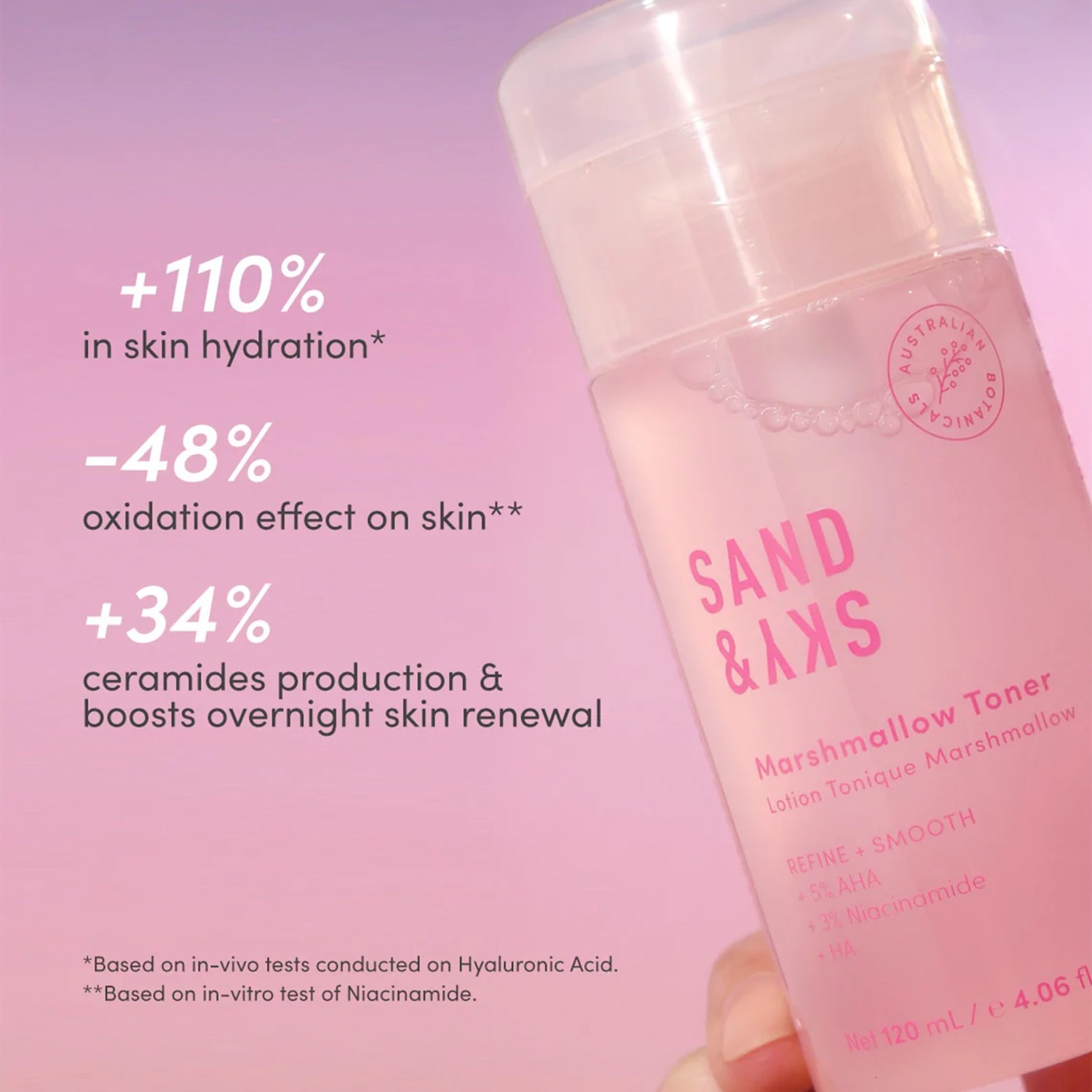 Тоник за лице Sand & Sky, ружичасти слез - 120 мл