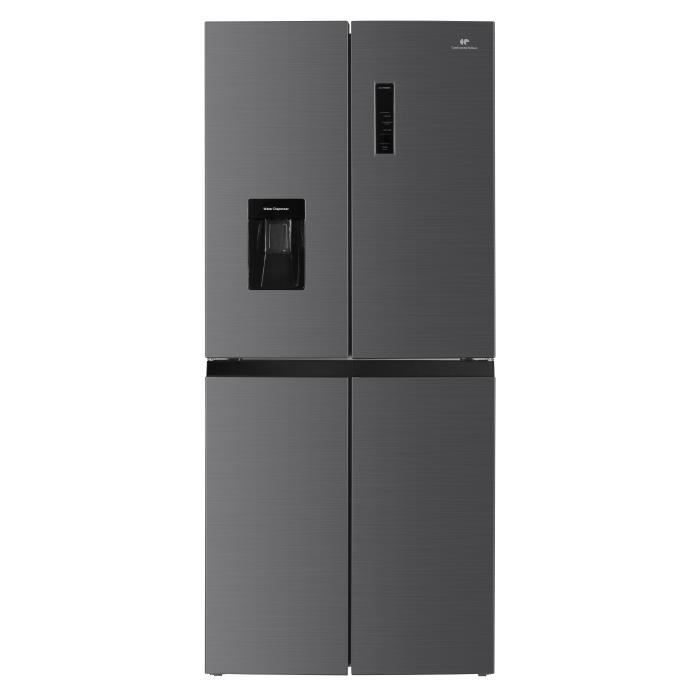 Frigorífico de 4 puertas con dispensador de agua - 464 L - Total No Frost - 79 cm de ancho x 180 cm de alto - Acero inoxidable - Clase energética D