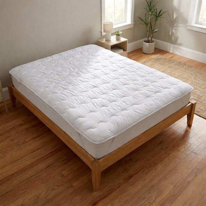 Cubrecolchón suave de 160x200 cm - Protector de colchón impermeable - Funda de algodón - 4 esquinas elásticas - Tratamiento antiácaros